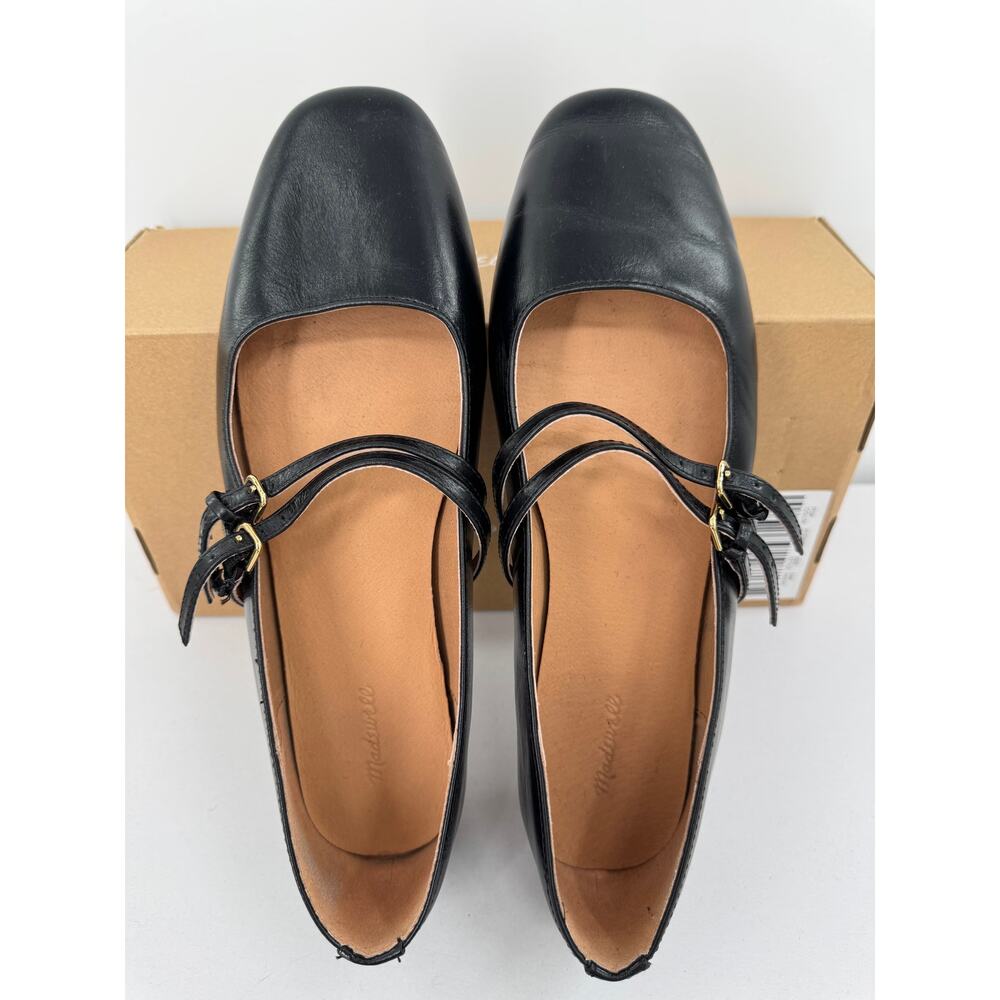 Madewell The Greta Strappy Ballet Flat Crinkle Leather Black Mary Jane Flats 9